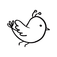 Simple Black and White Cartoon Drawing of a Bird with Antennae