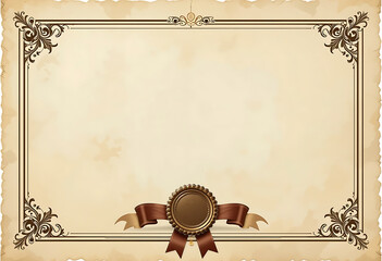 Classic Beige Certificate Template with Brown Ornamental Frame and Ribbon Seal