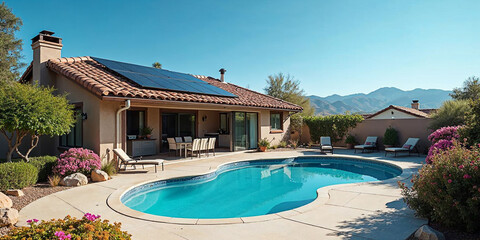 Modern Solar Panels Installed On A Arizona Home Under Clear Blue Sunny Sky, Solar Photography, Solar Powered Clean Energy, Sustainable Resources,
Electricity