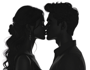 3D Silhouette Icon of a Couple Kissing Side Profile View Transparent Background PNG