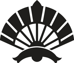 Solid Black Traditional Oriental Fan Vector Icon
