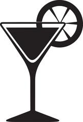 Coctail glass with lemon and drinking silhouette, black and white silhouette, vector and illustration