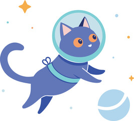 Space Cat Floating In Zero Gravity Wearing Tiny Helmet