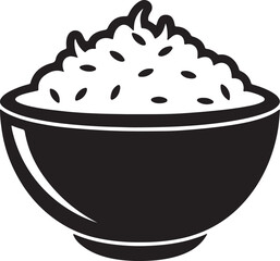 a bowl of rice silhouette, black and white silhouette, vector and illustration