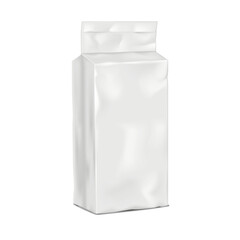 Blank white rectangle gable top block bottom plastic bag. Realistic vector mockup. Side gusset laminated stand-up pouch package. 3d mock-up. Template for packaging design
