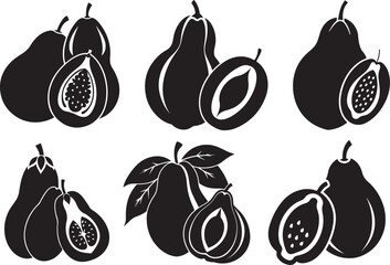 set of papaya silhouette, black and white silhouette, vector and illustration