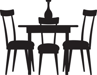 dining table and chairs silhouette, black and white silhouette, vector and illustration