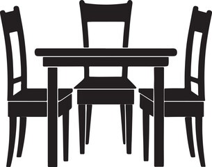 dining table and chairs silhouette, black and white silhouette, vector and illustration