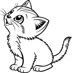furry cat, kitten, cartoon style, black and white, line art, simple design,adorable, cute, friendly, illustration
