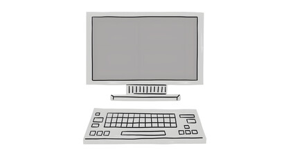 Grey Desktop Computer with White Monitor and Keyboard – Classic Office Setup Vector Illustration