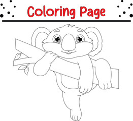 Koala Coloring Page. Jungle animal coloring book page