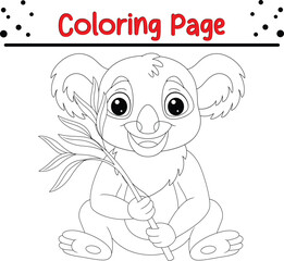 Koala Coloring Page. Jungle animal coloring book page