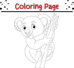Koala Coloring Page. Jungle animal coloring book page