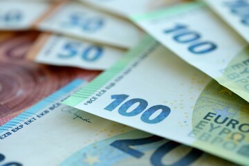 Many real european euro banknotes in big pile