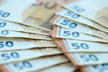 Many real european euro banknotes in big pile