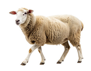 Playful Young Sheep Mid-Step with Raised Front Leg, Natural Farm Animal Pose Transparent Background PNG