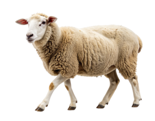Playful Young Sheep Mid-Step with Raised Front Leg, Natural Farm Animal Pose Transparent Background PNG