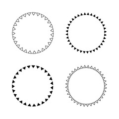 Four distinct black and white circular frames with triangle patterns, offering versatile design elements for modern and minimalist aesthetics