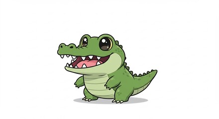 Fototapeta premium 可愛いワニ笑顔で立つ 明るい背景 優しいイラスト. AI Generated