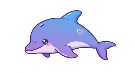 Fototapeta premium 愛らしいイルカ 優しい色合い 穏やかな海を泳ぐ. AI Generated