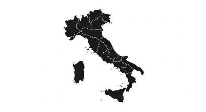 Silhouette map of Italy showing regional borders, isolated on a white background.