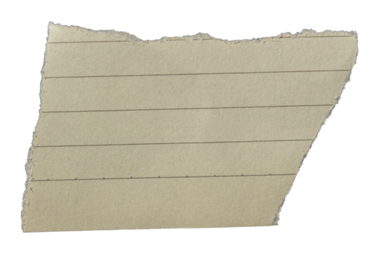 Piece of ripped torn lined paper on transparent background, paper cut out design element