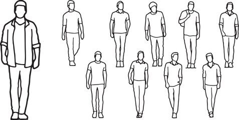 Diverse Outlined People Standing and Walking for Architectural Plans & Design Mockups