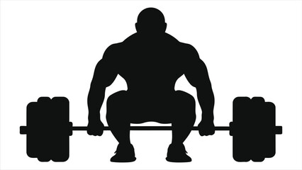 Powerful Black Silhouette Bodybuilder Squatting with Barbell Vector