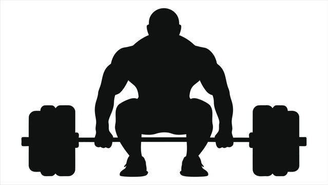Powerful Black Silhouette Bodybuilder Squatting with Barbell Vector