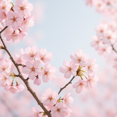 Obraz premium Delicate cherry blossoms blooming against a clear blue sky capturing the beauty of spring and nature renewal 