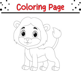 Cute Lion coloring page. Jungle animal coloring book page for kids
