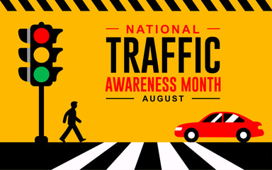 National Traffic Awareness Month is observed every year in August. Holiday concept. Template for background, banner, card, poster, social media design template with distinctive colors.