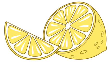 Vector lemon wedge with bright yellow fill and slight inner glow, blank background.

