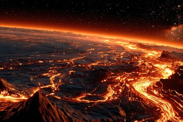 Fiery Cityscape On Volcanic Planet