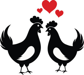 Silhouette of Rooster and Hen in Love – Cute Poultry Design.