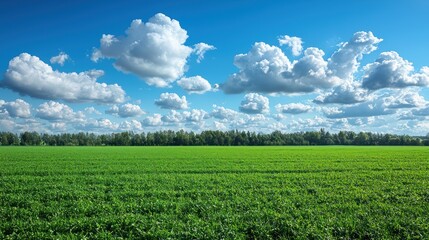 Obraz premium Expansive green field under a partly cloudy sky