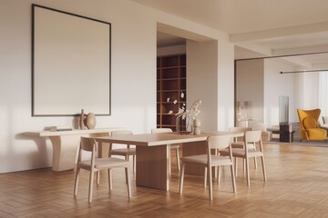 Fototapeta premium Contemporary dining room interior design featuring minimalist furnishings