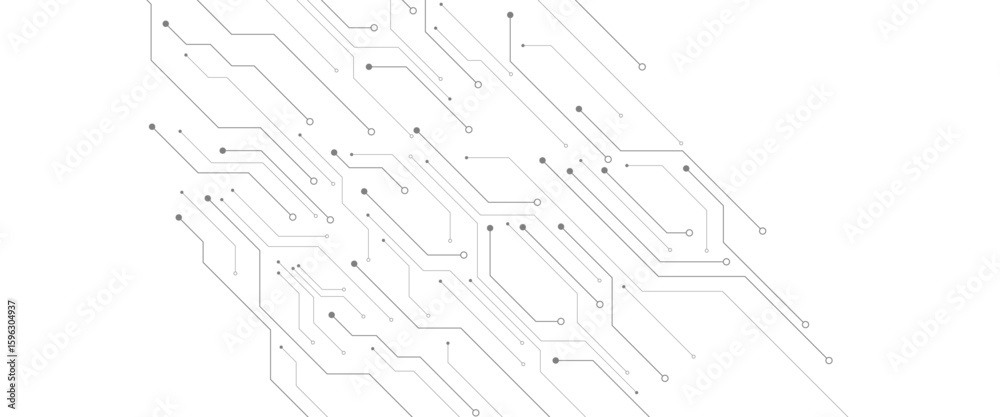 Poster vector technology connected white lines and dots with electronics elements on tech bg. digital techn