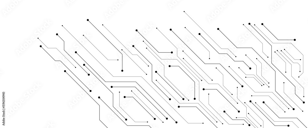 Poster vector technology connected white lines and dots with electronics elements on tech bg. digital techn