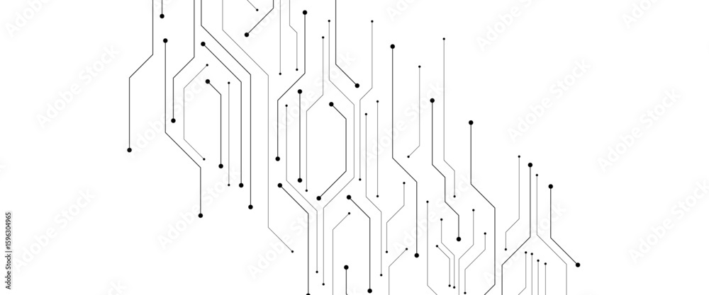 Poster vector technology connected white lines and dots with electronics elements on tech bg. digital techn