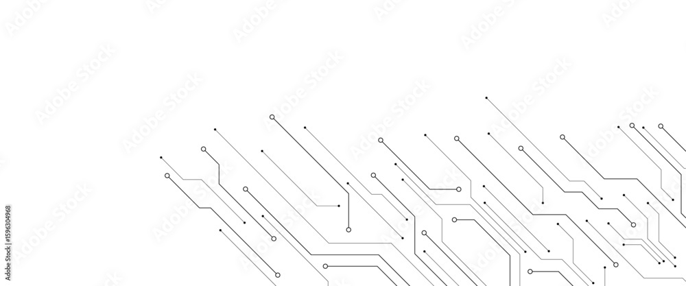 Poster vector technology connected white lines and dots with electronics elements on tech bg. digital techn