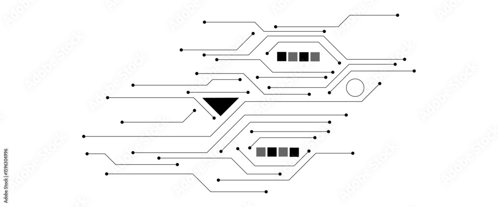 Aufkleber Black circuit diagram on white background. High-tech circuit board connection system. Vector abstract technology on white background.