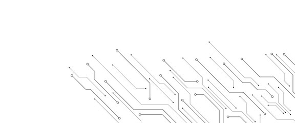 Vector Technology connected white lines and dots with electronics elements on tech bg. Digital technology futuristic internet network speed connection white background.
