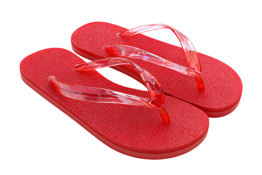 Vibrant Red Flip Flops Isolated on Black Background Summer Footwear Fashion Accessory Beach Ready Holiday Essentials Comfortable Casual Shoes
