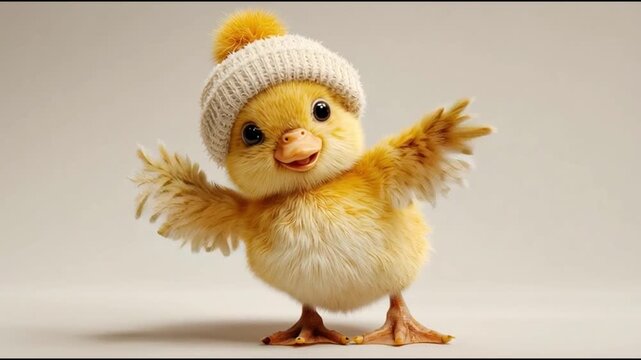 A charming chick wearing a cute hat spreading its wings, full of cheerfulness and joy