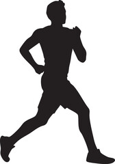 Vector illustration of male runner in dynamic stride pose silhouette
