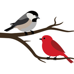 Minimalist illustration of two birds silhouette isolated on white background