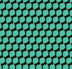  A vector illustration of a seamless pattern of teal leaves on a dark background