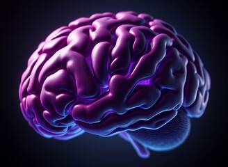 Stylized 3D Purple Brain on Black Background