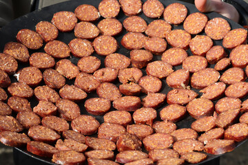Sliced sausages. Turkish cuisine. Turkish flavors.
